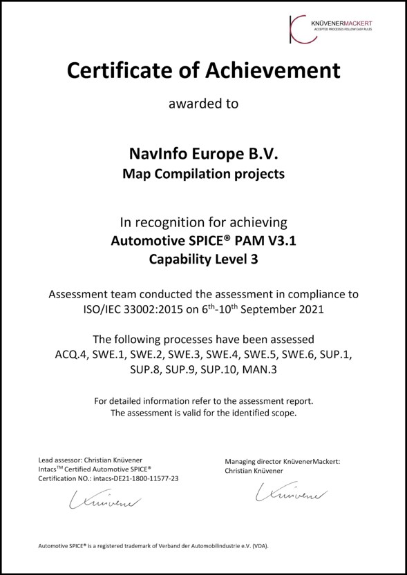 四维图新欧洲通过Automotive SPICE 3级认证